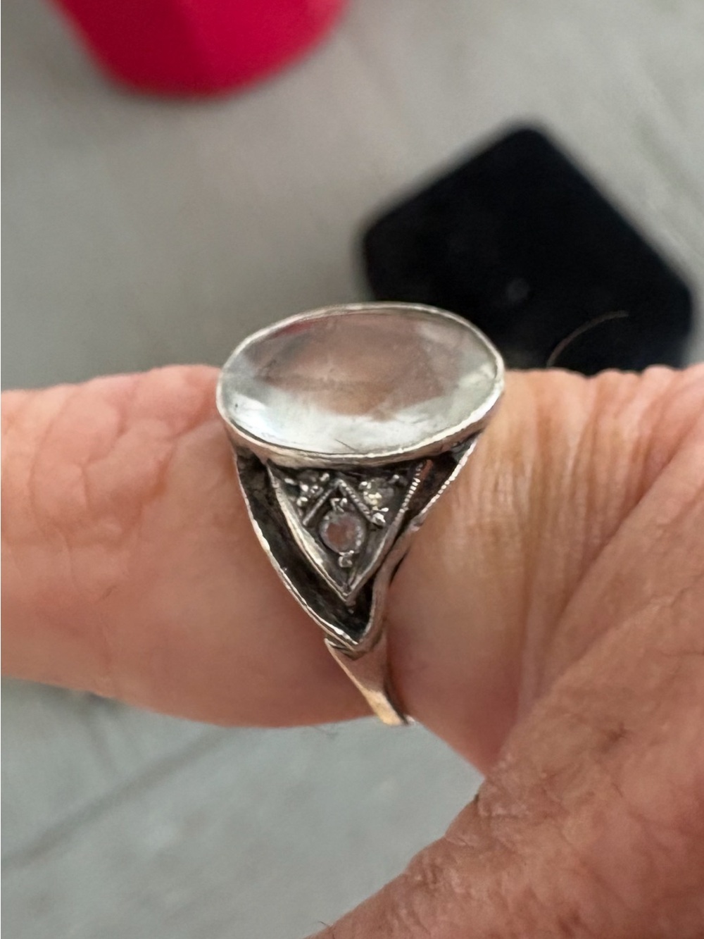 Sterling Silver Moonstone Statement Ring - White Moonstone antique size 4.25